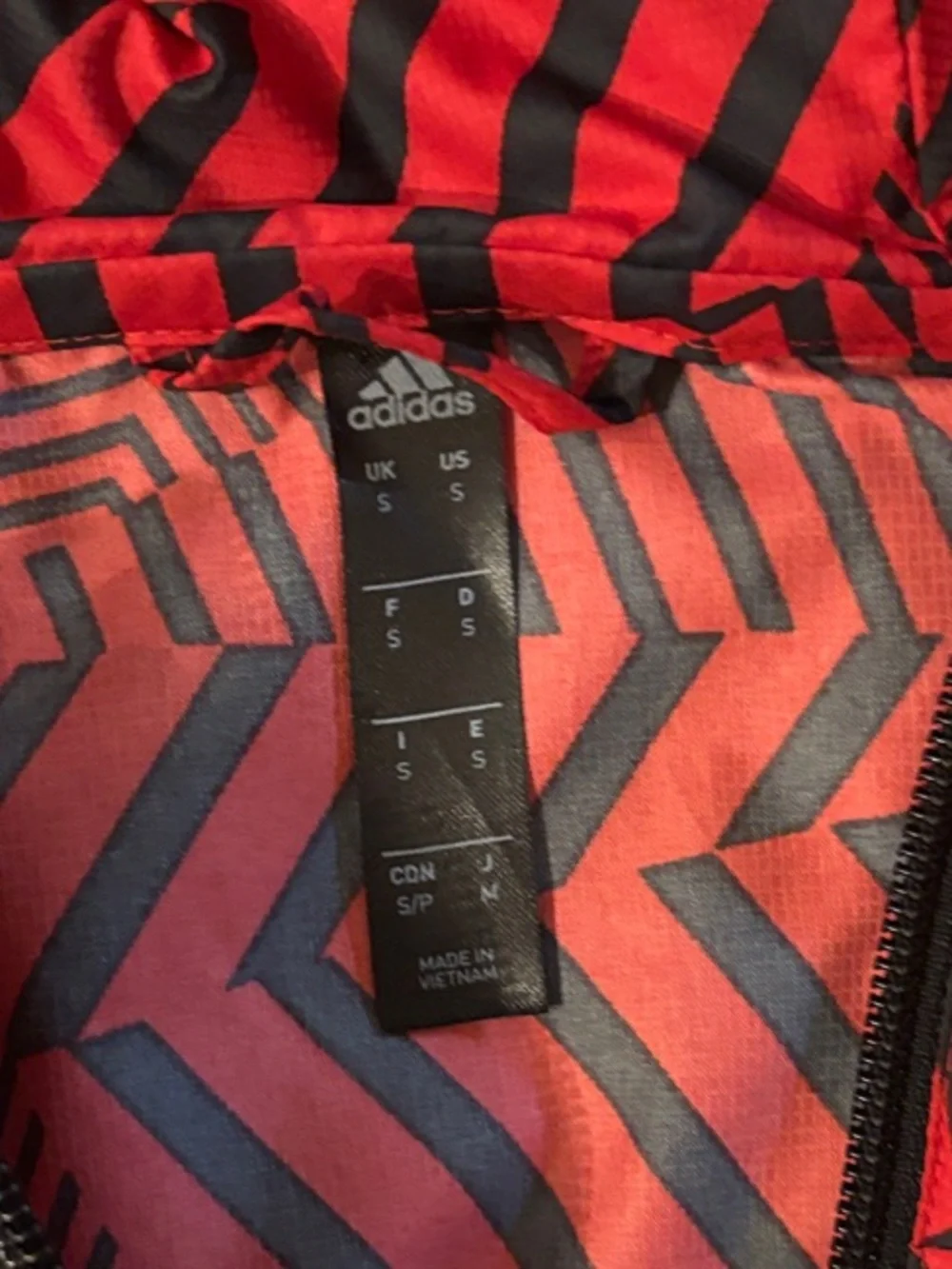 adidas Red & Black Graphic Full-Zip Hooded Windbreaker Jacket - Small